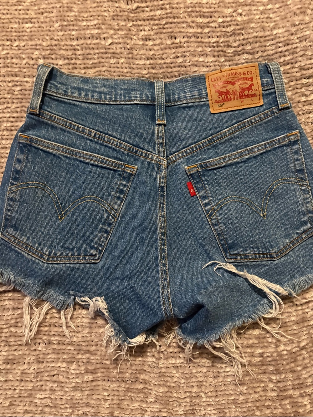 Levi's Blue Denim High-Waist Cutoff Shorts with Frayed Hem